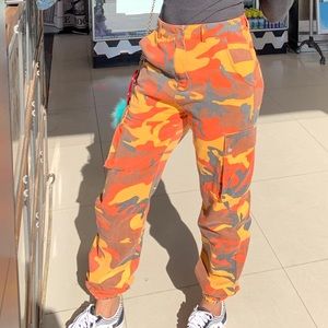 Orange army fatigue cargo pants